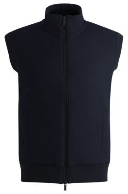Hugo Boss Regular-fit Gilet With Brushed-flannel Front In Dark Blue