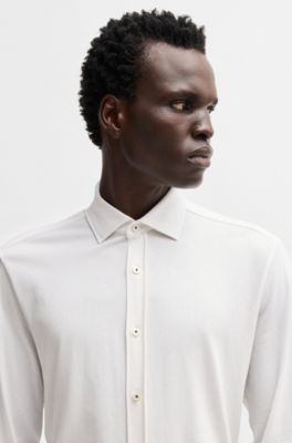 Camisa slim fit en punto de algod&oacute;n el&aacute;stico, Blanco