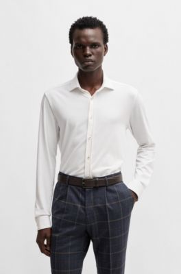 Camisa slim fit en punto de algod&oacute;n el&aacute;stico, Blanco