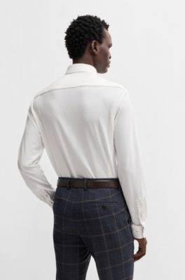 Camisa slim fit en punto de algod&oacute;n el&aacute;stico, Blanco