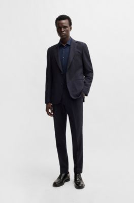 Camisa slim fit en punto de algod&oacute;n el&aacute;stico, Azul oscuro