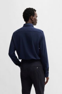 Camisa slim fit en punto de algod&oacute;n el&aacute;stico, Azul oscuro