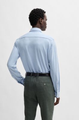 Camisa slim fit en punto de algod&oacute;n el&aacute;stico, Celeste