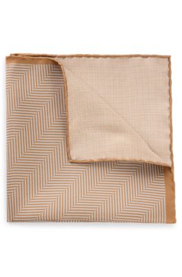 Pocket square in pure silk with double print, Light Grey
