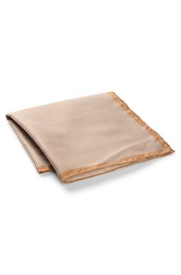 Pocket square in pure silk with double print, Light Grey