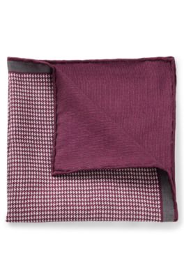 Pocket square in pure silk with double print, Dark Purple