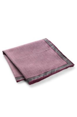 Pocket square in pure silk with double print, Dark Purple
