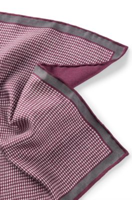 Pocket square in pure silk with double print, Dark Purple