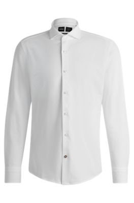 Shop Hugo Boss Slim-fit Shirt In Cotton-piqu Jersey In White