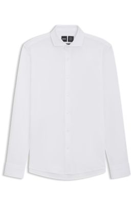 Slim-fit shirt in cotton-piqu&eacute; jersey, White