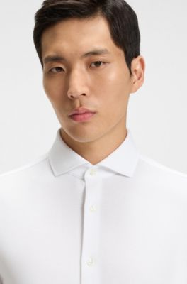Camisa slim fit en punto piqu&eacute; de algod&oacute;n, Blanco