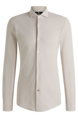 Camisa slim fit en punto piqu&eacute; de algod&oacute;n, Beige claro