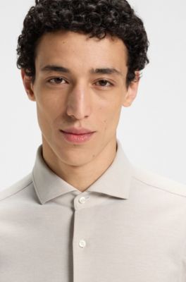 Camisa slim fit en punto piqu&eacute; de algod&oacute;n, Beige claro