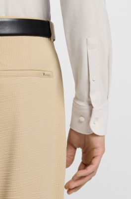 Camisa slim fit en punto piqu&eacute; de algod&oacute;n, Beige claro