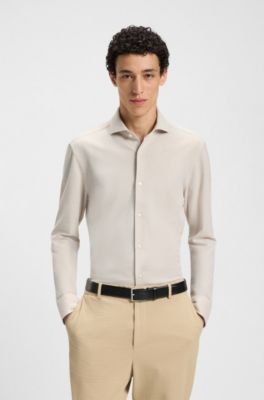 Camisa slim fit en punto piqu&eacute; de algod&oacute;n, Beige claro