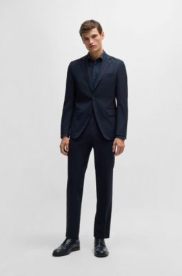 Chemise Slim en jersey piqu&eacute; de coton, Bleu fonc&eacute;