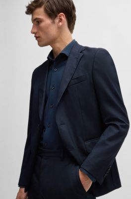 Chemise Slim en jersey piqu&eacute; de coton, Bleu fonc&eacute;