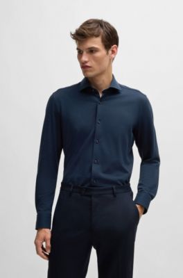 Camisa slim fit en punto piqu&eacute; de algod&oacute;n, Azul oscuro