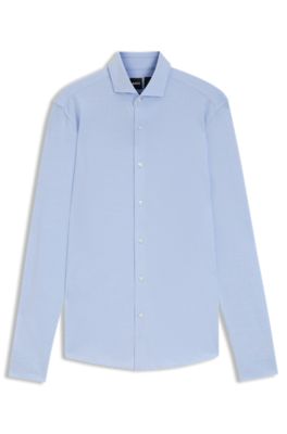 Slim-fit shirt in cotton-piqu&eacute; jersey, Light Blue