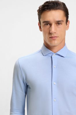 Chemise Slim en jersey piqu&eacute; de coton, bleu clair