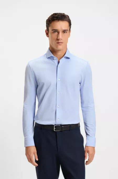 Slim-fit shirt in cotton-piqué jersey