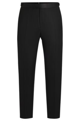 Hugo Boss Relaxed-fit Tuxedo Trousers In Wool With Silk Trims In Black