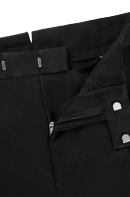 Slim-fit tuxedo trousers in wool with silk trims, Black