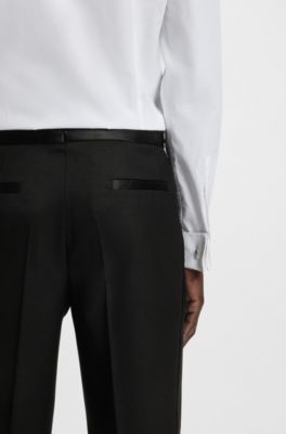 Slim-fit tuxedo trousers in wool with silk trims, Black