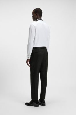 Slim-fit tuxedo trousers in wool with silk trims, Black