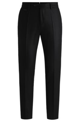 Hugo Boss Slim-fit Trousers In Melange Wool In Black