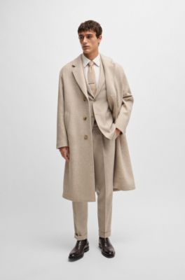 Slim-fit suit in wool and bison hair, Light Beige