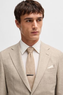 Slim-fit suit in wool and bison hair, Light Beige