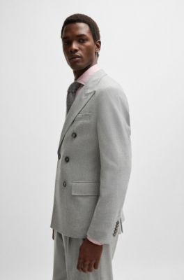 Slim-fit double-breasted suit in checked wool, Light Grey
