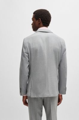 Slim-fit double-breasted suit in checked wool, Light Grey