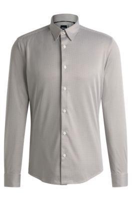 Slim-fit shirt in patterned performance fabric, Light Green