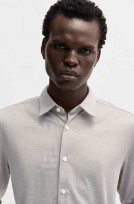 Slim-fit shirt in patterned performance fabric, Light Green