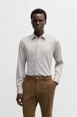 Slim-fit shirt in patterned performance fabric, Light Green