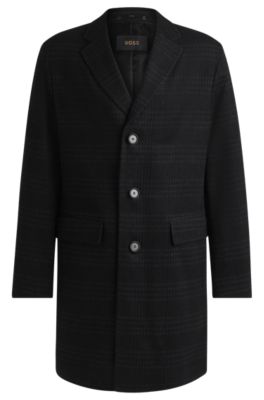 Hugo Boss Slim-fit Coat In Checked Wool And Cashmere In Black