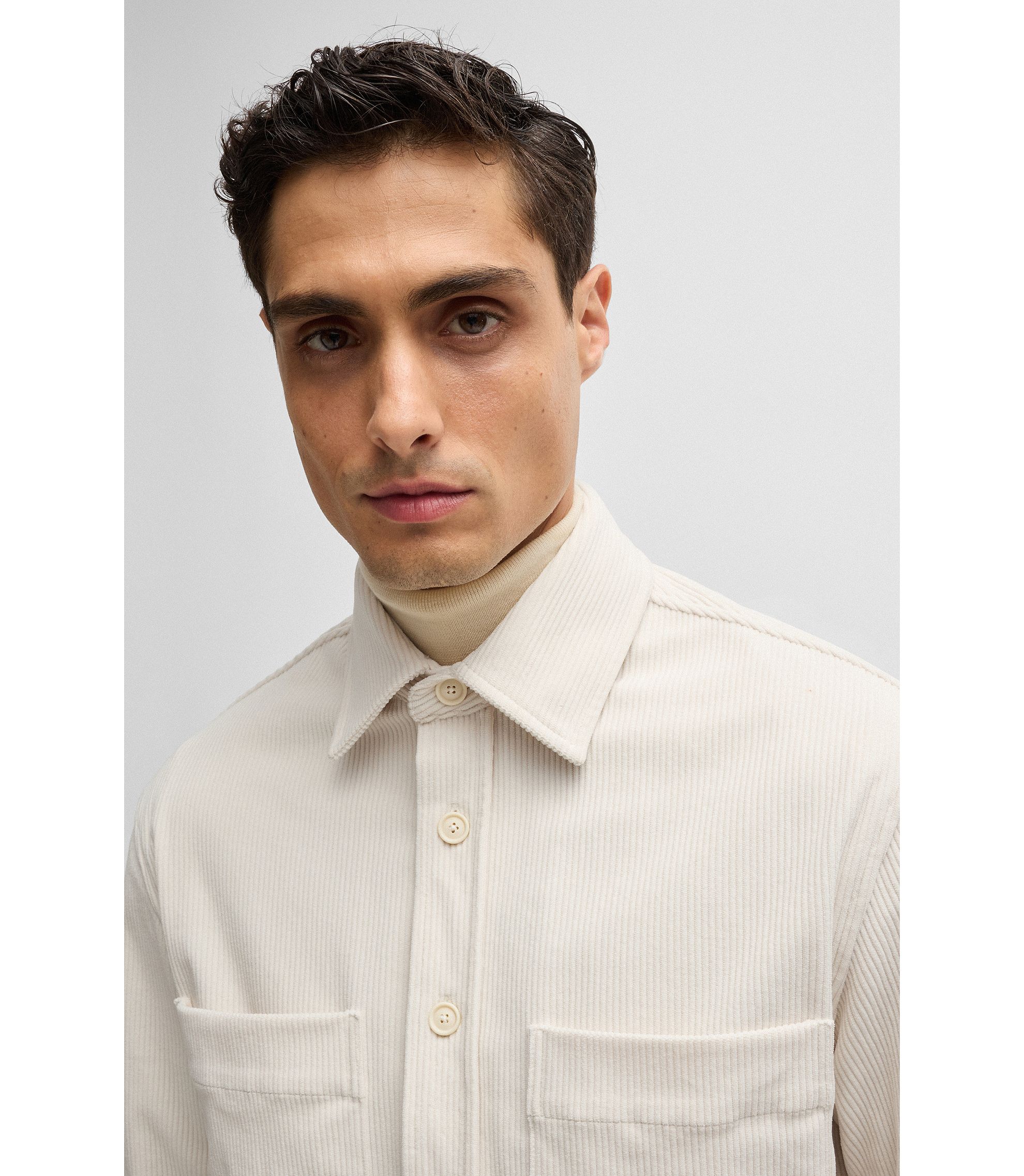 BOSS - Relaxed-fit shirt in corduroy with Kent collar - White BOSS - Relaxed-fit shirt in corduroy with Kent collar - White