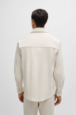 Camisa relaxed fit de pana con cuello Kent, Blanco