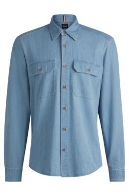 Camisa regular fit en denim de algod&oacute;n azul, Celeste