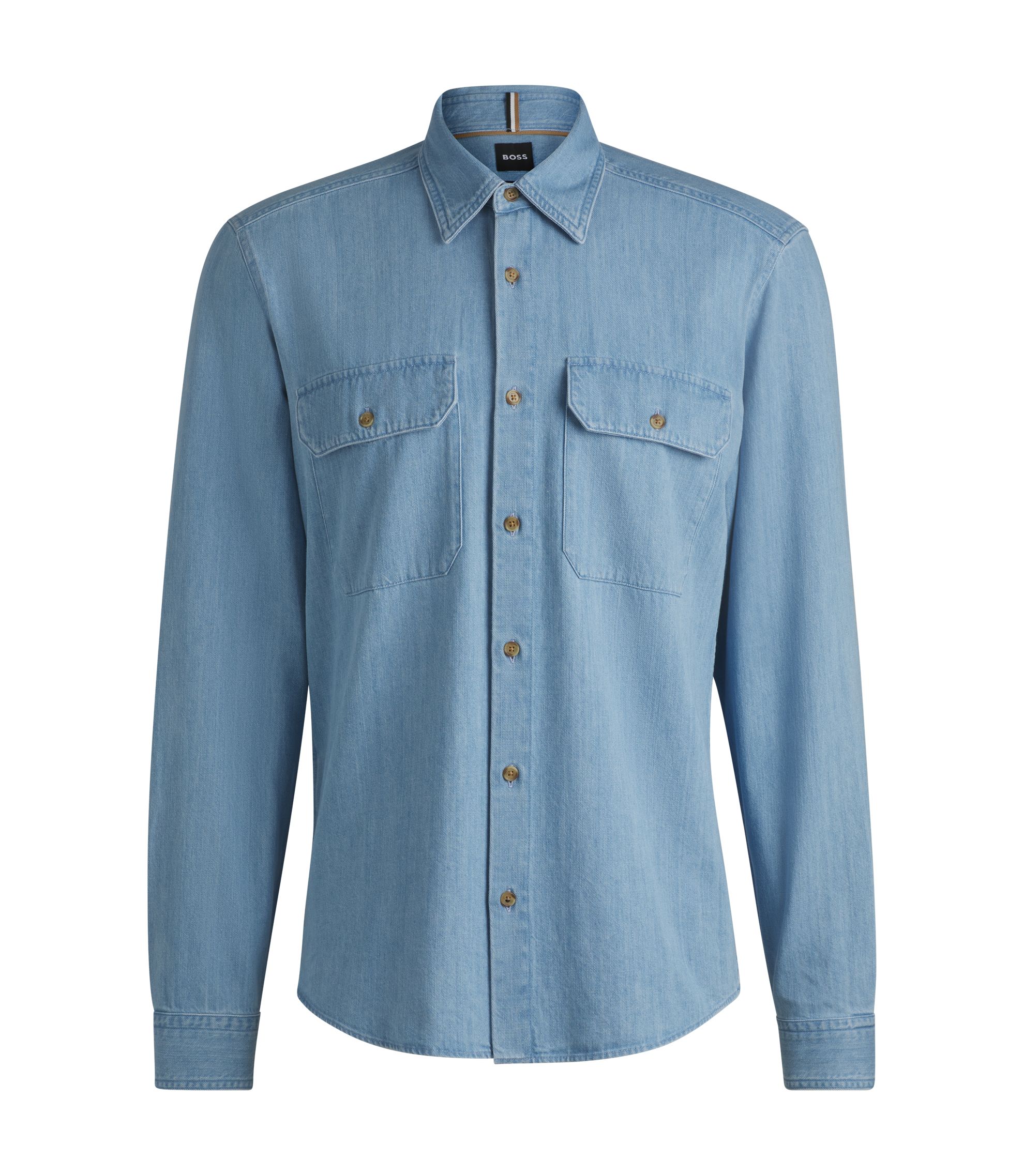 BOSS - Regular-fit shirt in blue cotton denim - Light Blue