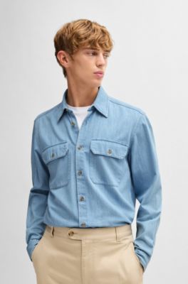 Camisa regular fit en denim de algod&oacute;n azul, Celeste
