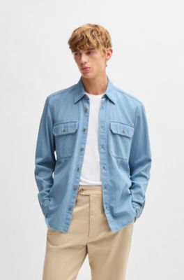 Camisa regular fit en denim de algod&oacute;n azul, Celeste