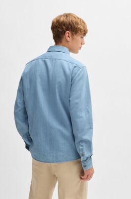 Camisa regular fit en denim de algod&oacute;n azul, Celeste