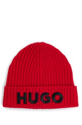 Wool beanie hat with logo detail, Red