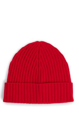 Wool beanie hat with logo detail, Red