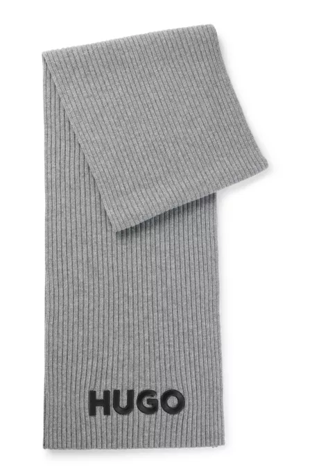 Ribbed scarf in wool with embroidered logo