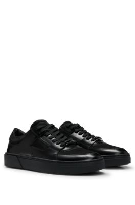 スニーカー BOSS POLISHED-LEATHER TRAINERS WITH SIGNATURE-STRIPE TRIM BOSS - Leather trainers with signature-stripe details - White
