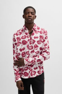 Slim-fit shirt with seasonal print, Patterned